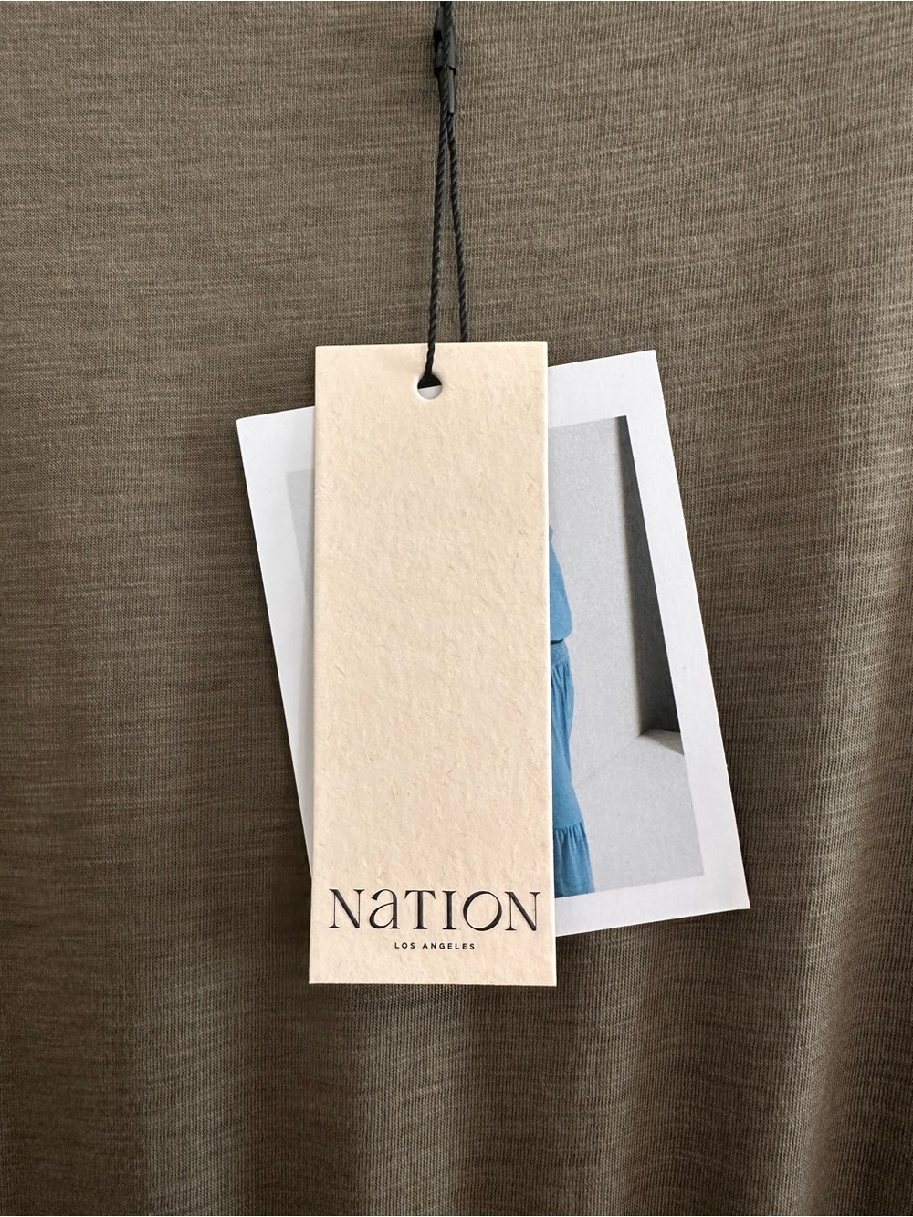 Nation Los Angeles Evonne Cotton Midi Dress Smocked Tiered Olive Green - Picture 9 of 10